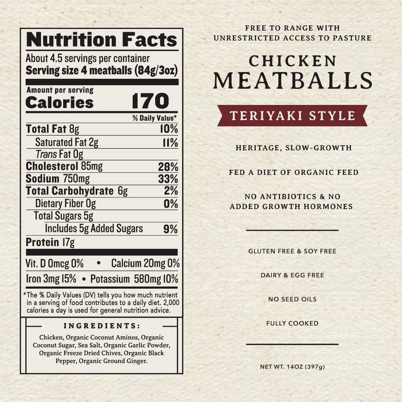 Heritage, Slow-Growth Chicken Teriyaki Style Meatballs