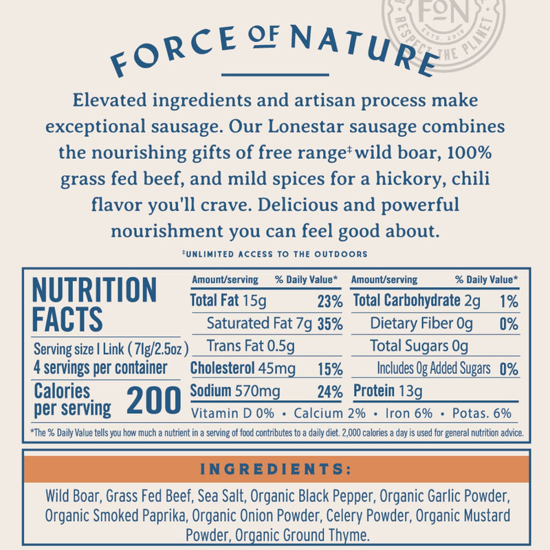 Free Range Wild Boar & Beef Sausage, Lonestar Blend