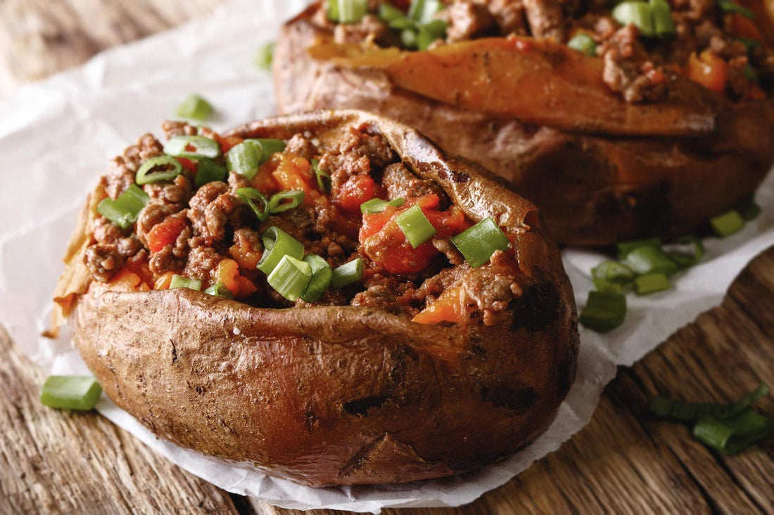 TACO STUFFED SWEET POTATOES WITH REGENERATIVE BEEF