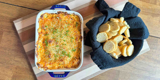 Buffalo chicken dip on a table.