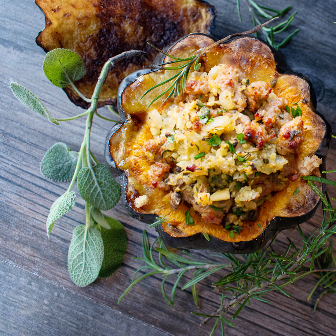 STUFFED ACORN SQUASH WITH REGENERATIVE BISON