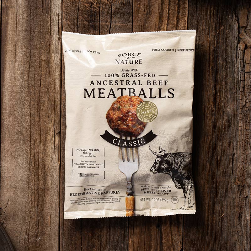 Grass Fed Beef Ancestral Blend Classic Meatballs β Force of Nature Meats