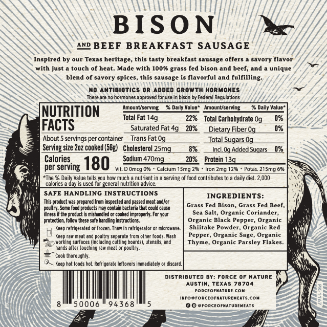 Grass Fed Bison and Beef Breakfast Sausage