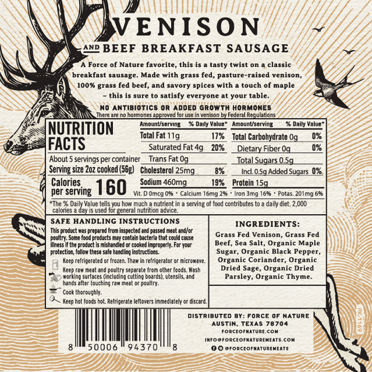 Grass Fed Venison and Beef Breakfast Sausage