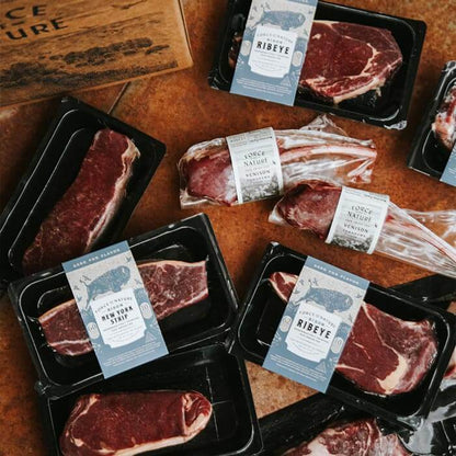 Overhead shot of Force of Nature meats on a table.