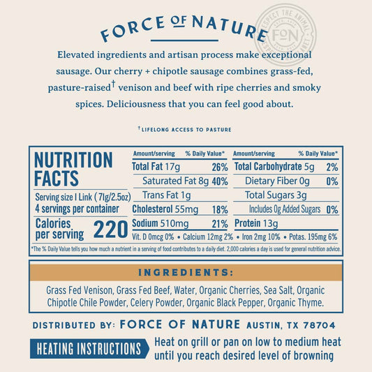 Grass Fed Venison & Beef Sausage with Cherry & Chipotle