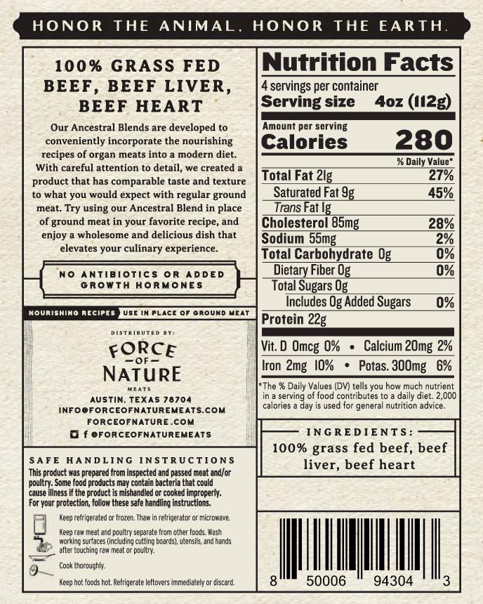 Regenerative Beef Ancestral Blend nutritional facts.