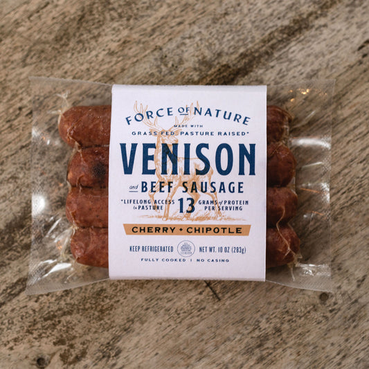 Venison and Beef Link Sausage with Cherry + Chipotle