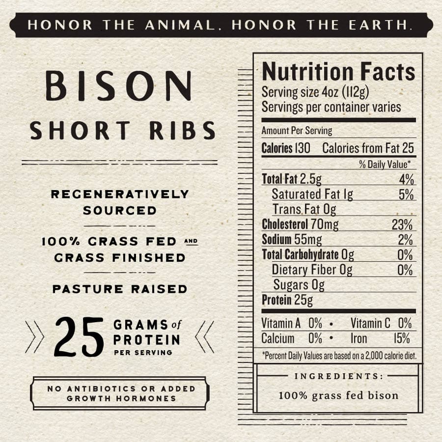 Bison Short Ribs nutritional information.